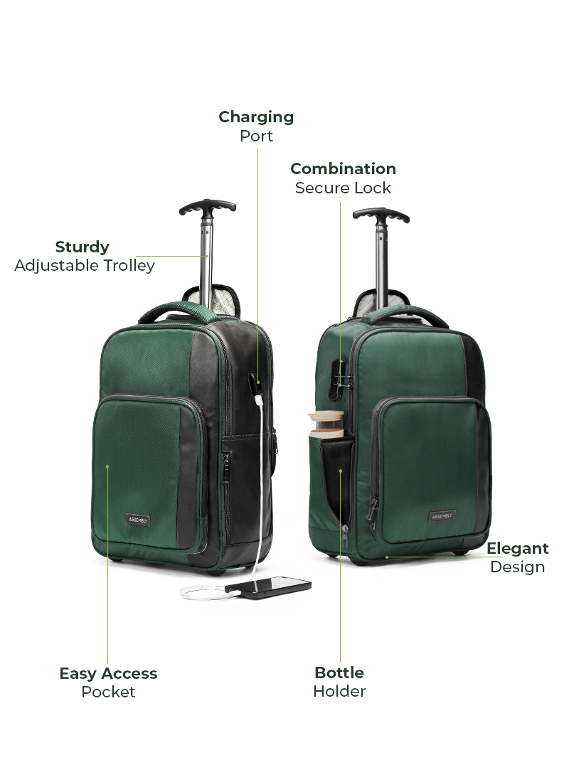 Backpacker Combo | Green | Trolley Backpack+TechKit+Packing Cube