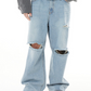 Slash Cut Light Blue Baggy Denim