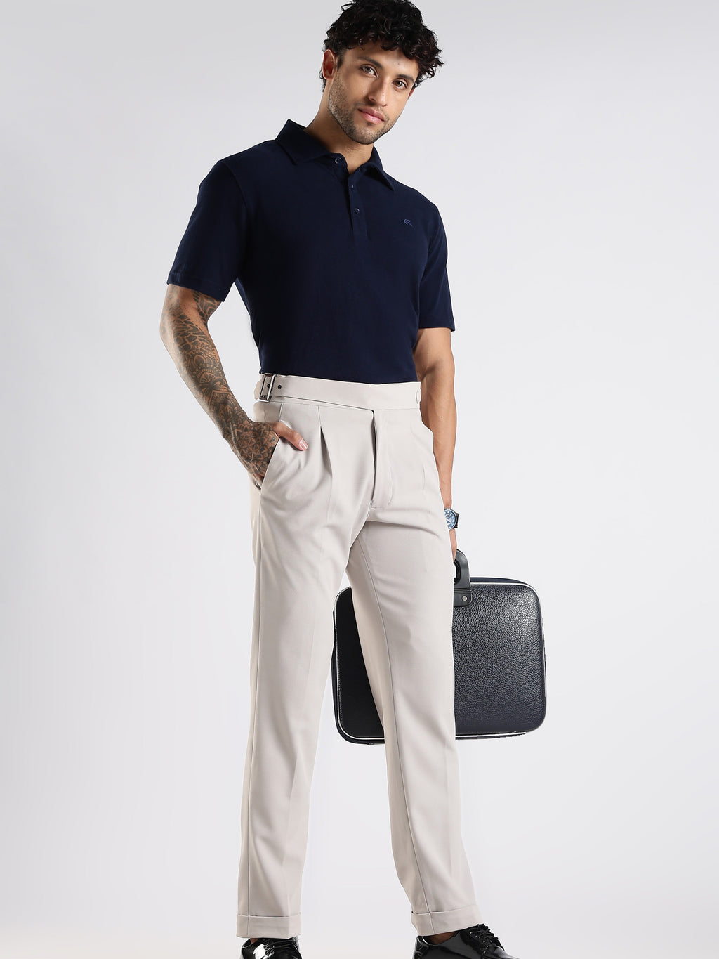Navy Blue Cotton Polo T-Shirt for Men
