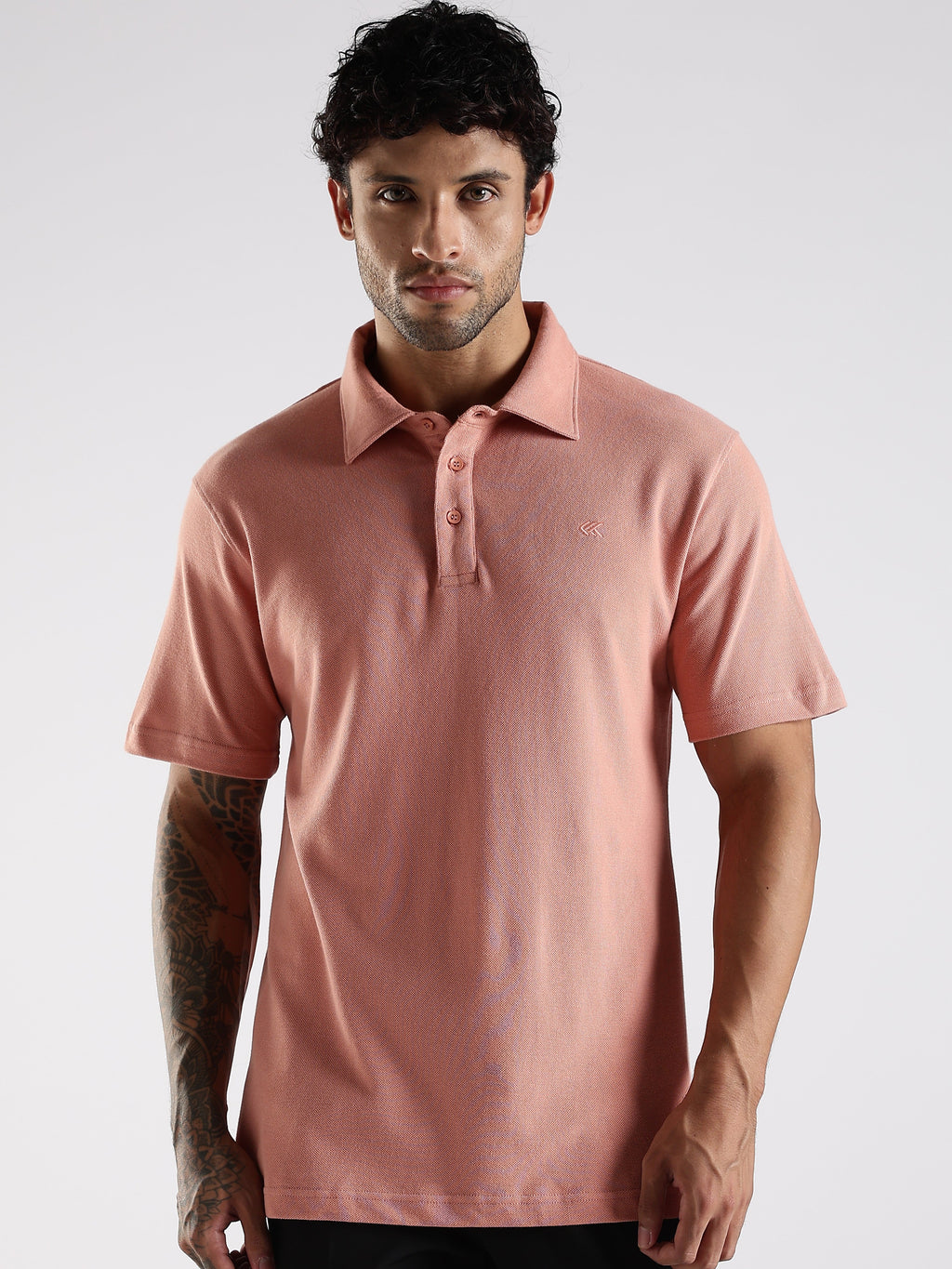 Peach Cotton Polo T-Shirt for Men