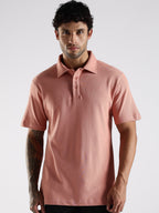 Peach Cotton Polo T-Shirt for Men