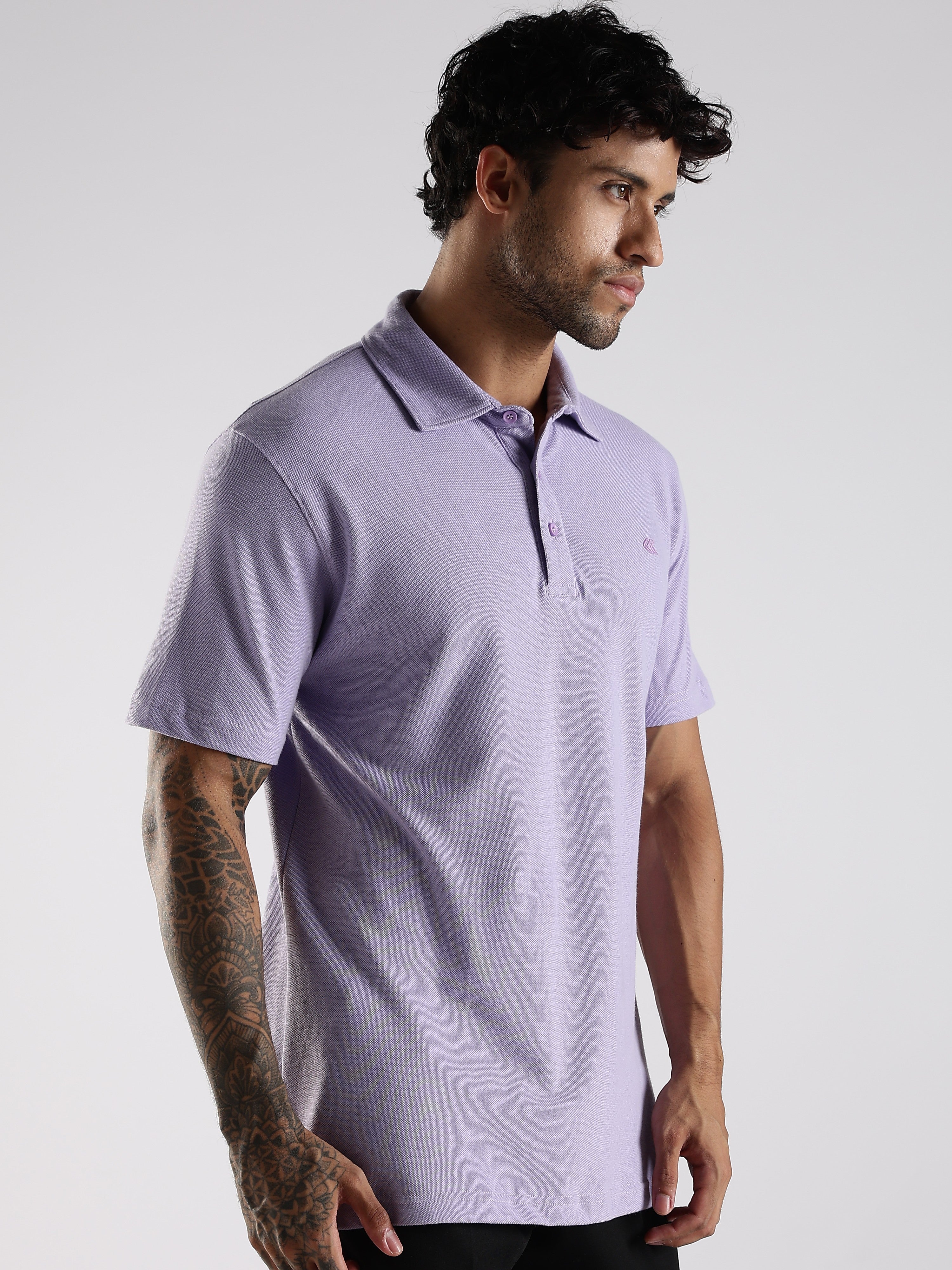 Lavender Cotton Polo T-Shirt for Men