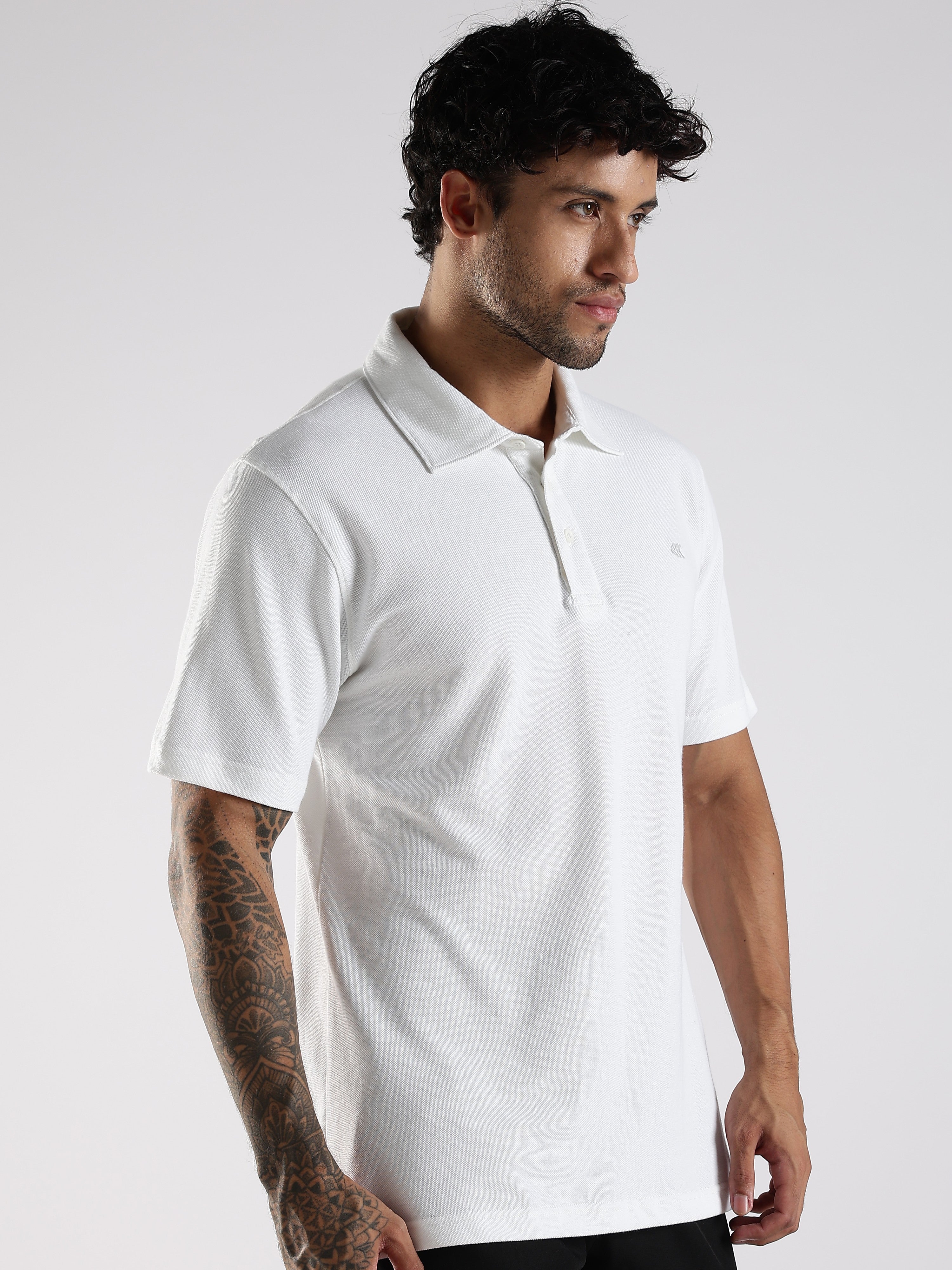 White Cotton Polo T-Shirt for Men