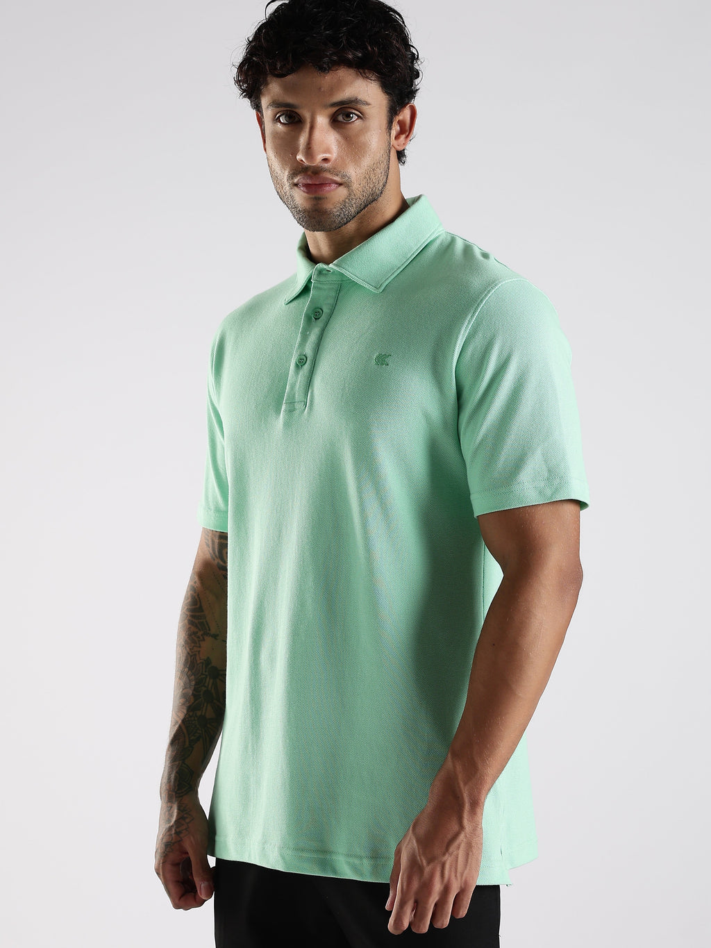 Sea Green Cotton Polo T-Shirt for Men