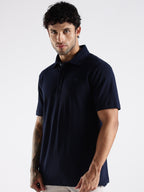 Navy Blue Cotton Polo T-Shirt for Men