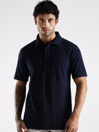 Navy Blue Cotton Polo T-Shirt for Men