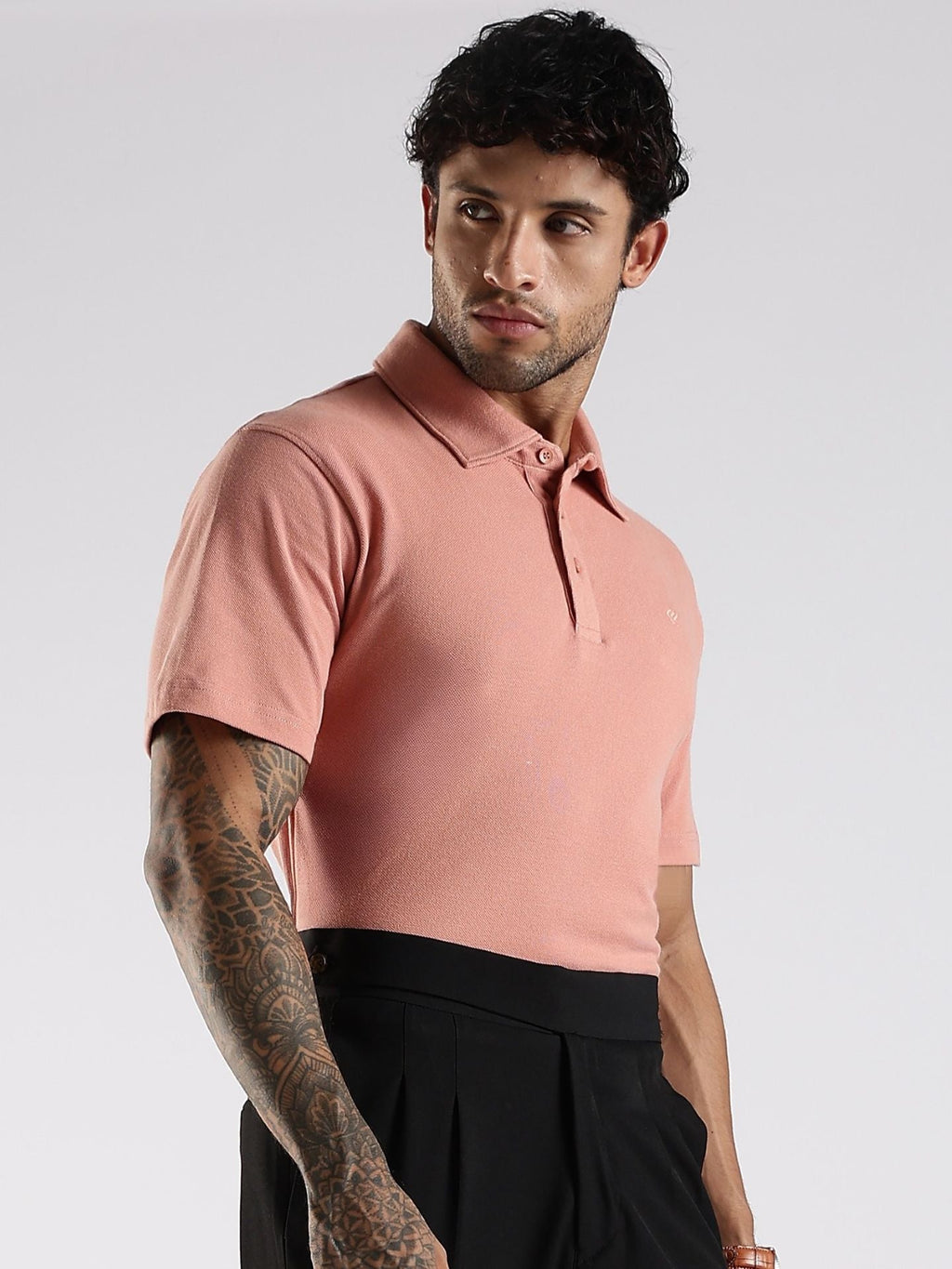 Peach Cotton Polo T-Shirt for Men