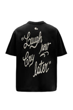 Laugh Now Printed Black Oversized T-Shirt Main Character
