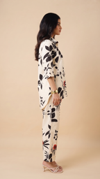 Floral Abstract Co-ord Set – Off-White & Black