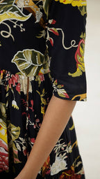 Black Botanical Floral Maxi Dress with Vintage Charm