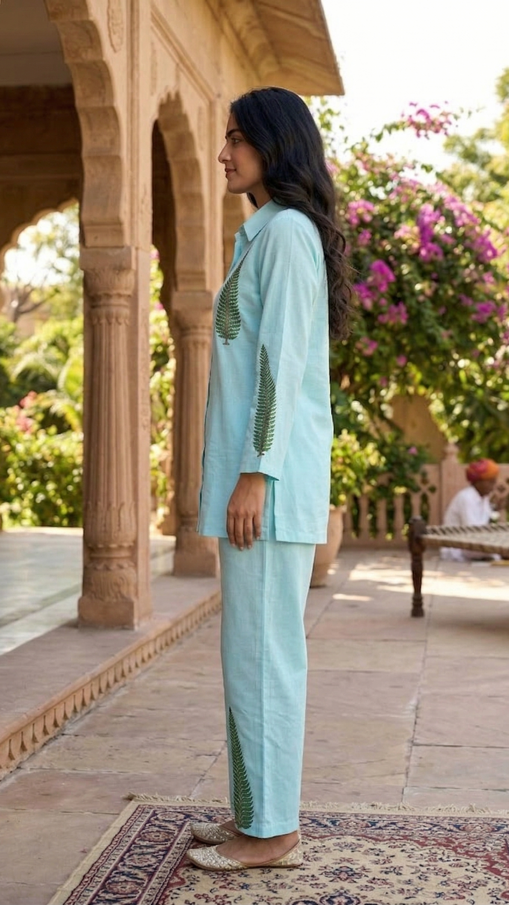 Skyleaf Serenity Cotton Co-ord Set – Botanical Print Relaxed Ensemble