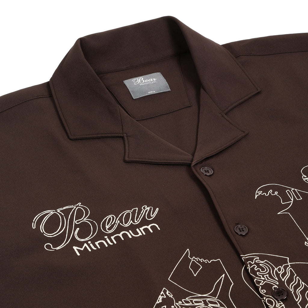 Men's Ancient Dominion Printed Brown Shirt Bear Minimum