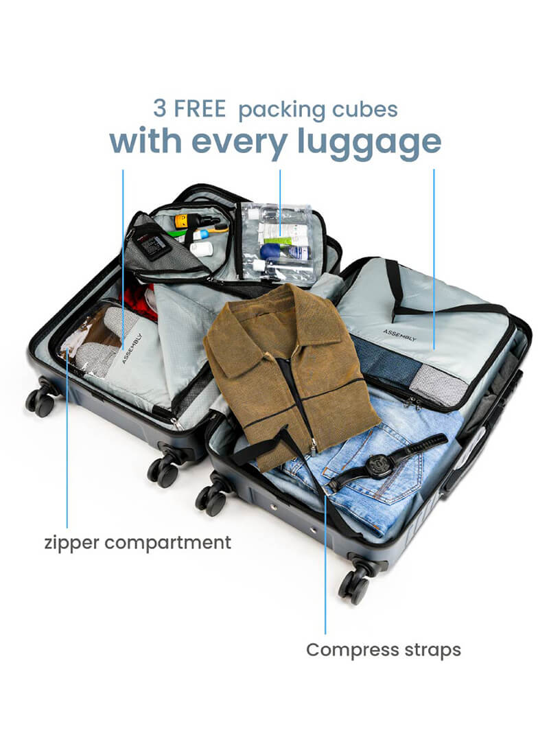 Two Tone Combo | Ivory-Grey | Cabin+Large Hard Luggage