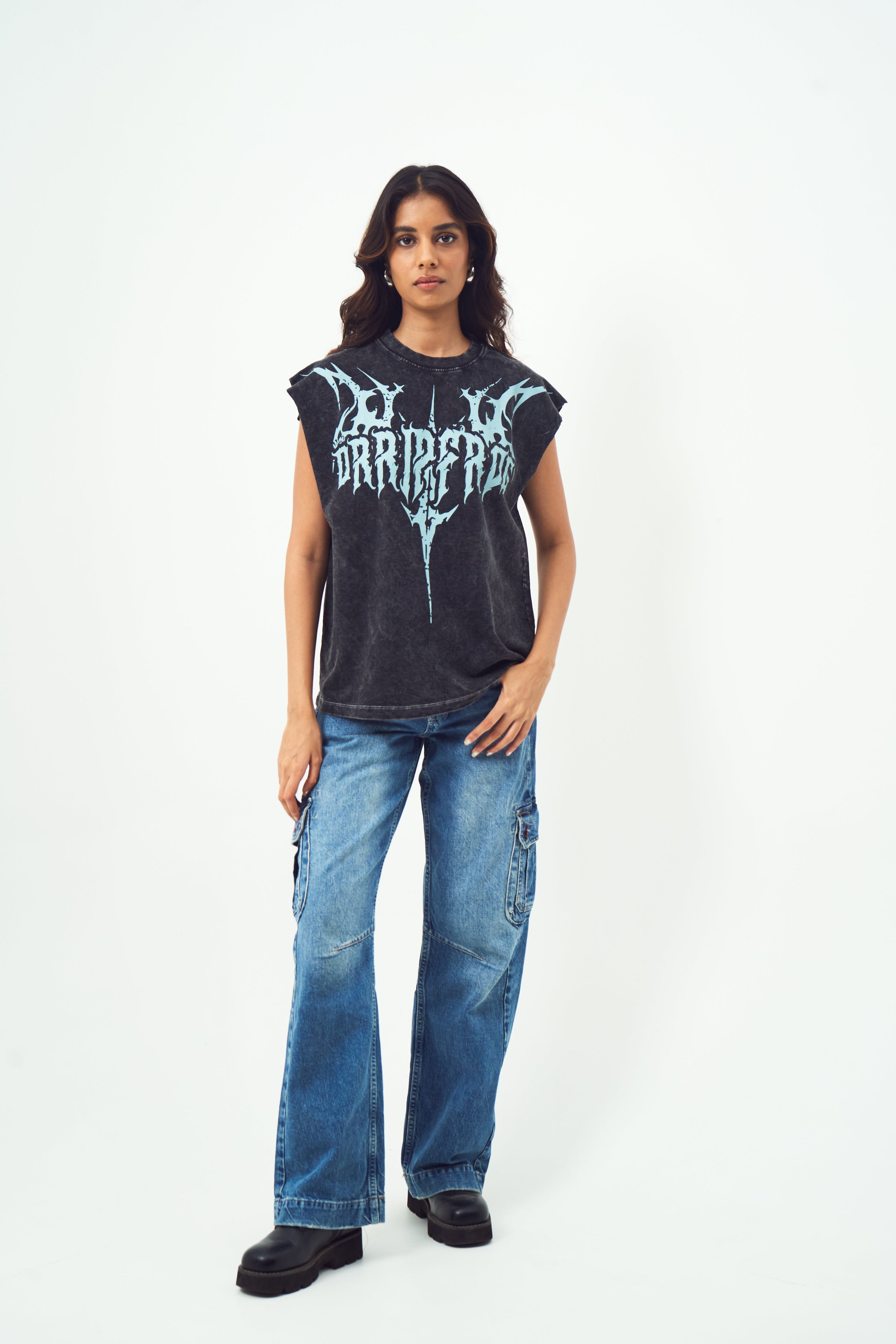 Acid Wash Gothic Muscle Muscle Tee Bluish Grey print
