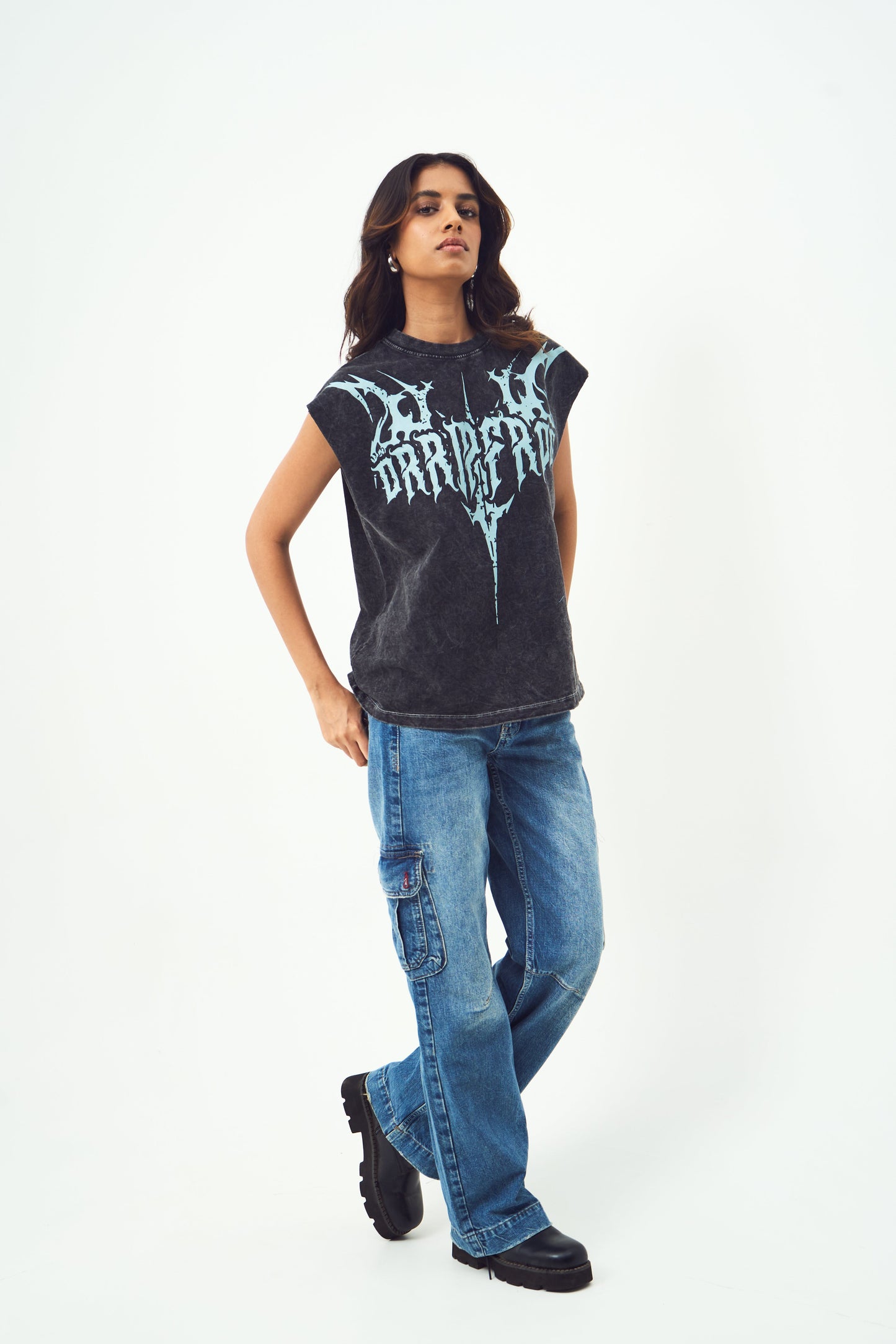 Acid Wash Gothic Muscle Muscle Tee Bluish Grey print