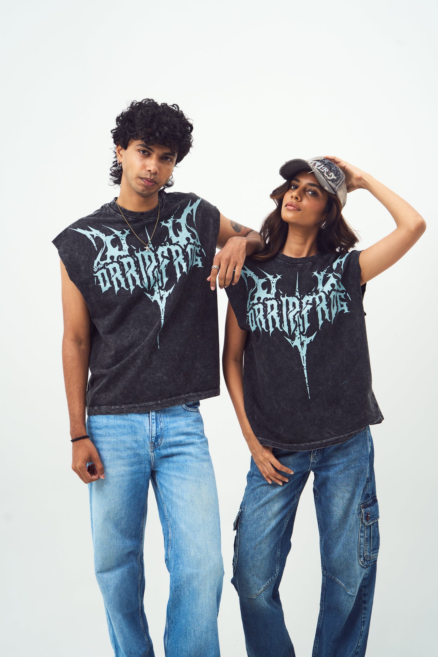 Acid Wash Gothic Muscle Muscle Tee Bluish Grey print