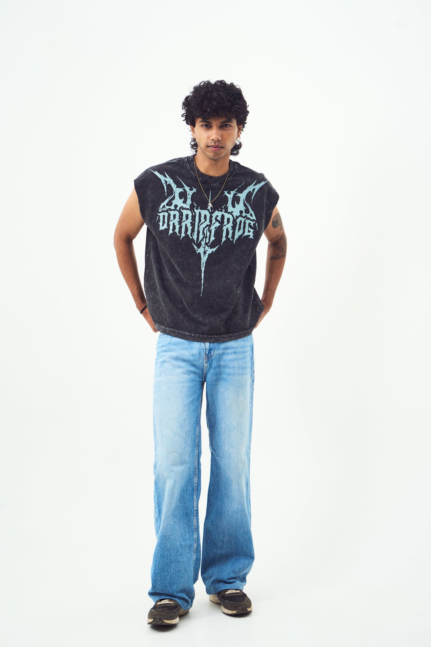 Acid Wash Gothic Muscle Muscle Tee Bluish Grey print