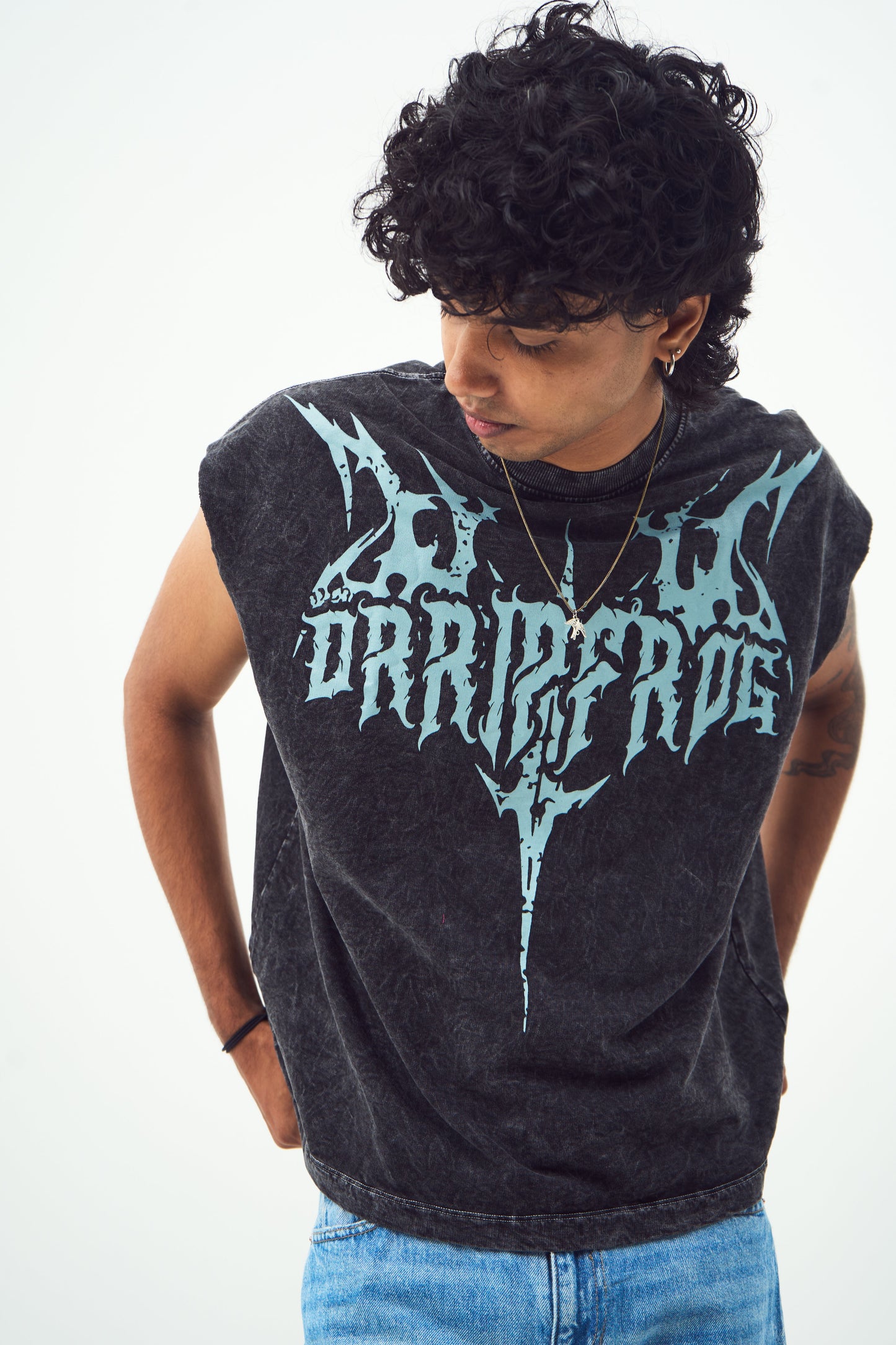 Acid Wash Gothic Muscle Muscle Tee Bluish Grey print