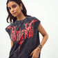 Acid wash Gothic Muscle Tee Red print