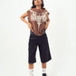 Brown Acid Wash Gothic Muscle Tee Beige Print