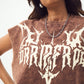 Brown Acid Wash Gothic Muscle Tee Beige Print