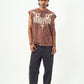 Brown Acid Wash Gothic Muscle Tee Beige Print