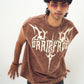 Brown Acid Wash Gothic Muscle Tee Beige Print