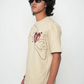 Stylera beige graphic tee with red heart line art worn by male model trendy neutral color t-shirt