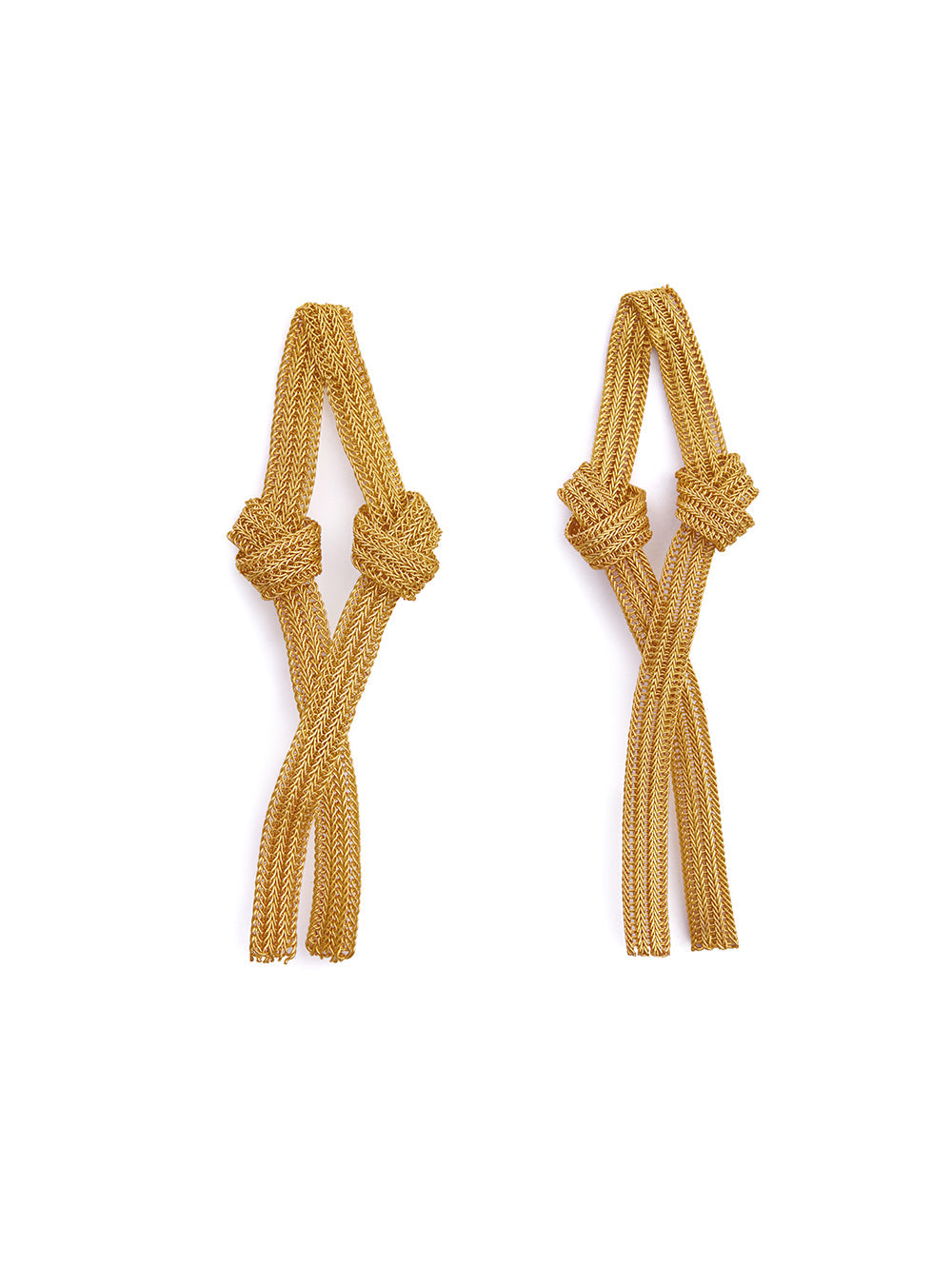 Double-Knotted Golden Mesh Short Earrings