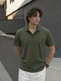 Army Green Solid Terry Cut Away Collar Regular Fit Polo T-Shirt
