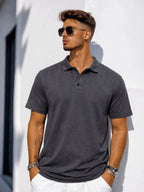 Charcoal Solid Terry Cut Away Collar Regular Fit Polo T-Shirt