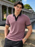 Mauve Terry Contrast Collar Regular Fit Polo T-Shirt