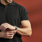 Johnny-Collar Knit Polo in Black