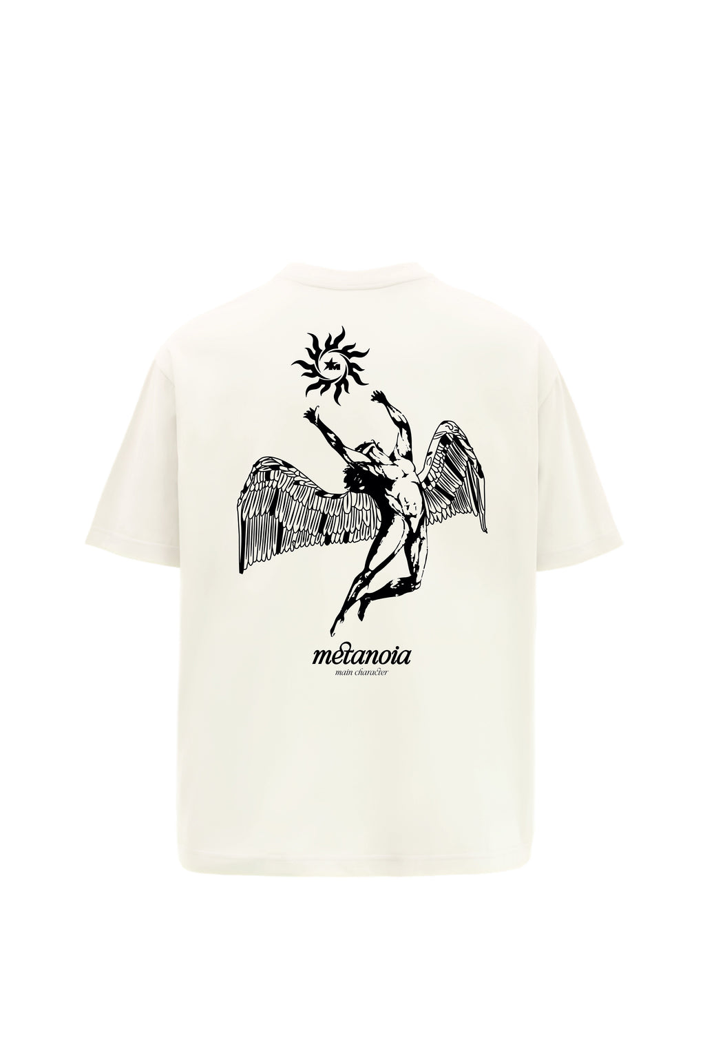 Metanoia Printed Cream Oversized T-Shirt Main Character