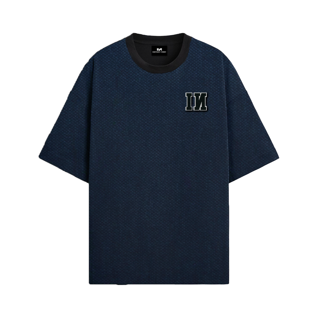 Denim Patch Oversized T-Shirt  - Blue