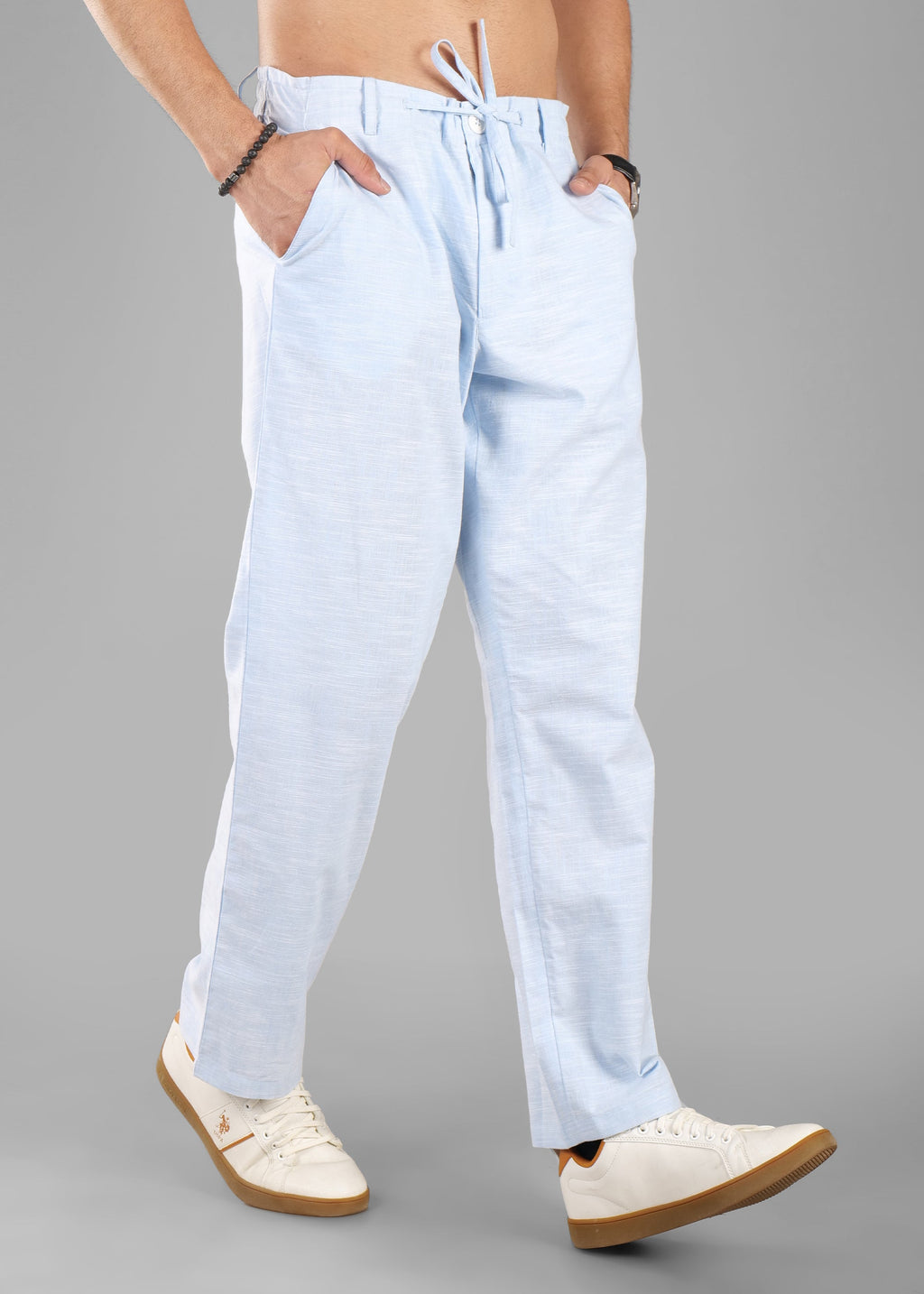 Sky Blue Linen-Blend Relaxed Pants | Unhynged