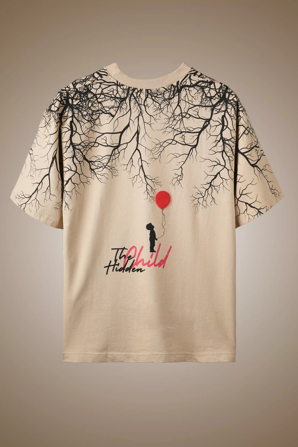 Hidden Child Beige Oversized Printed T-Shirt