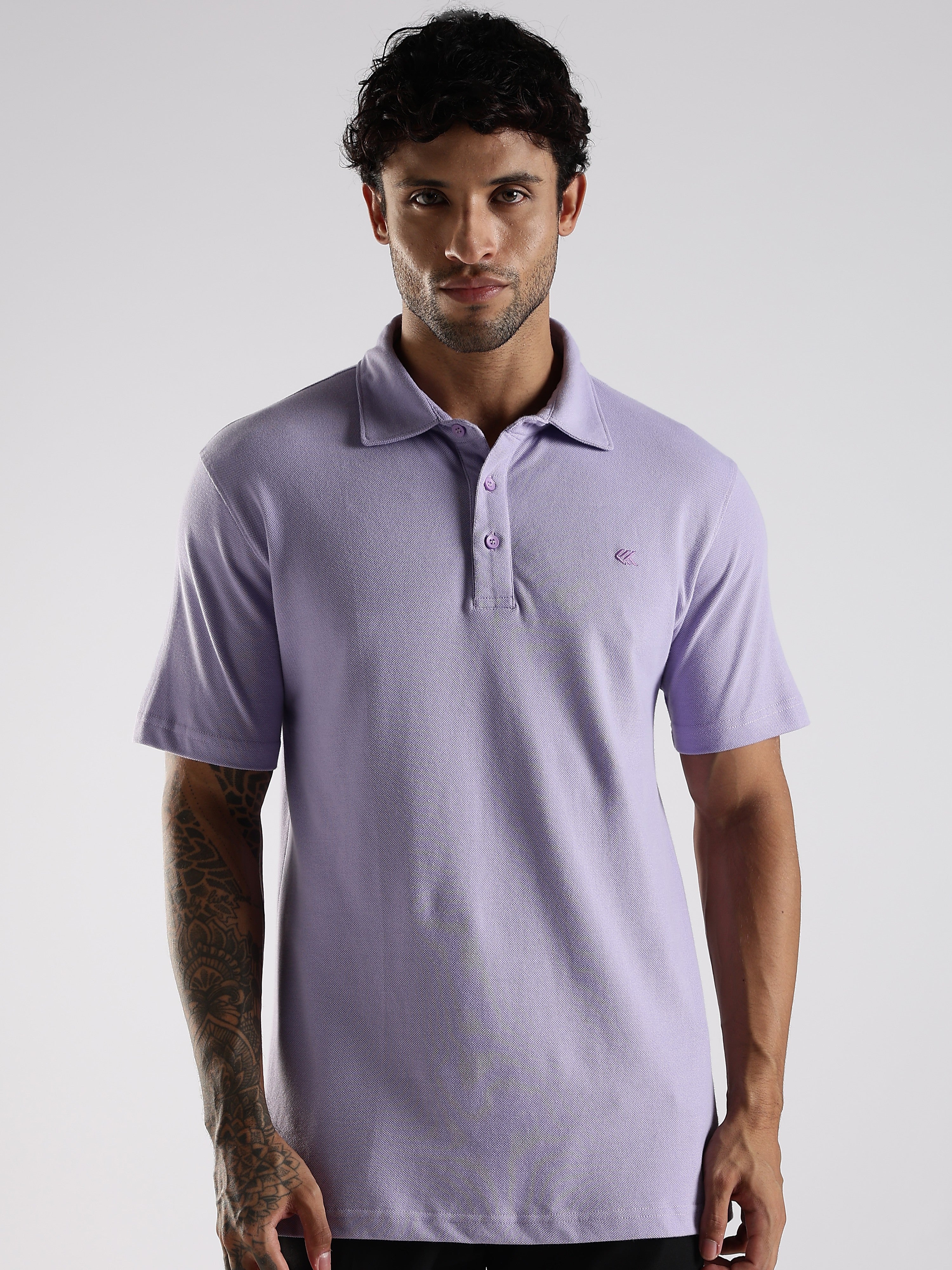 Lavender Cotton Polo T-Shirt for Men