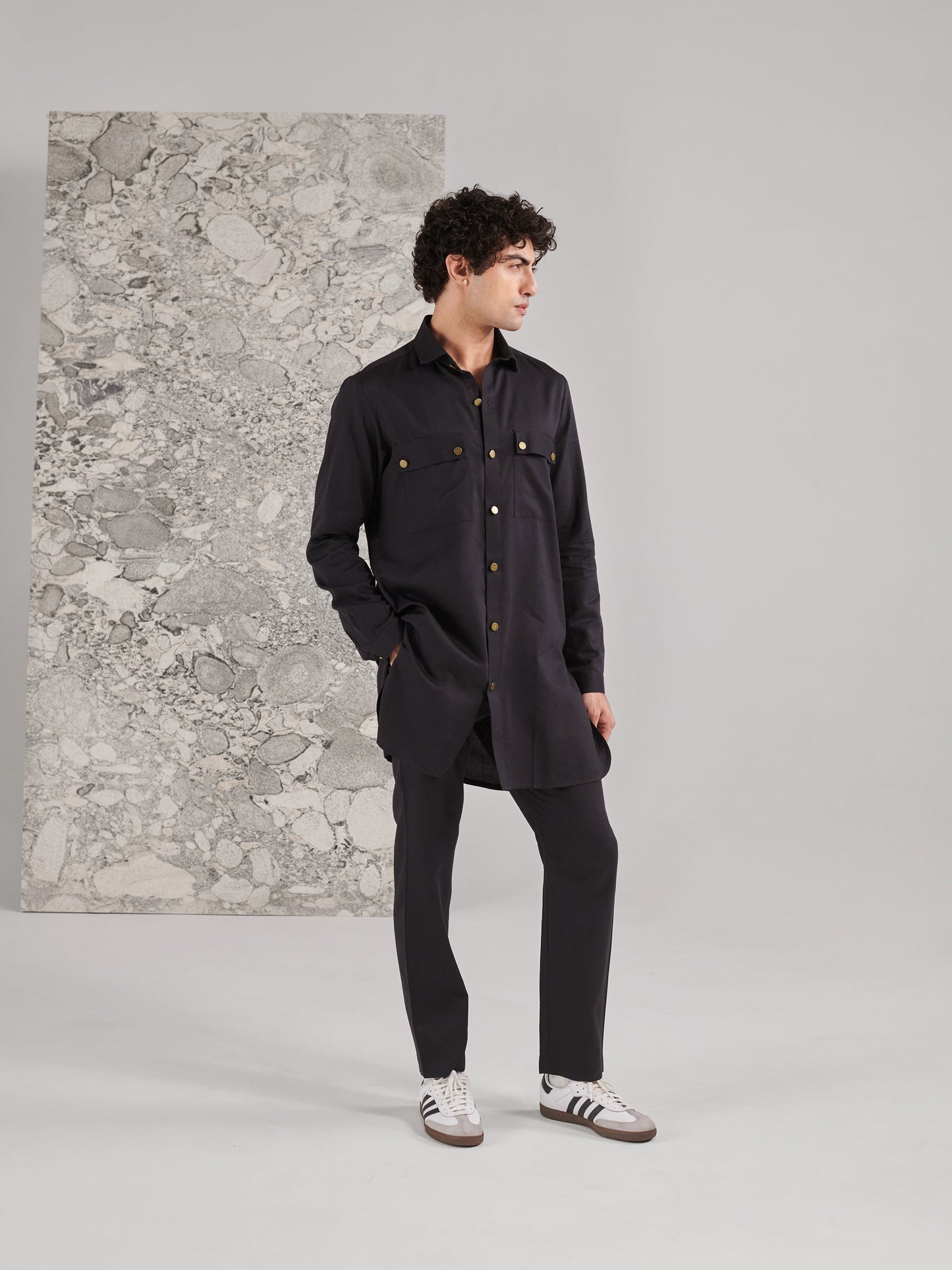 Black Pashtooni Kurta Pant Set