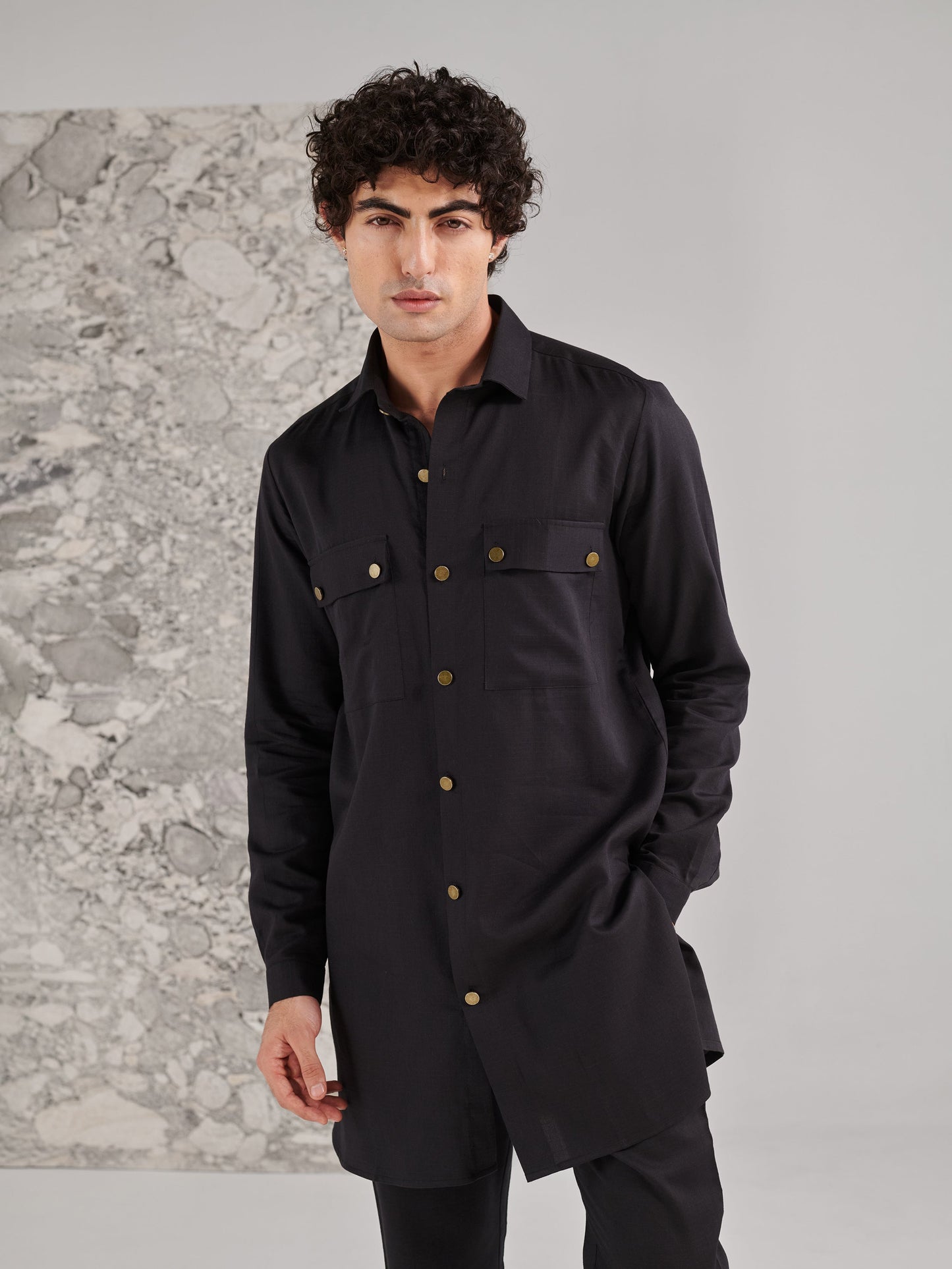 Black Pashtooni Kurta Pant Set
