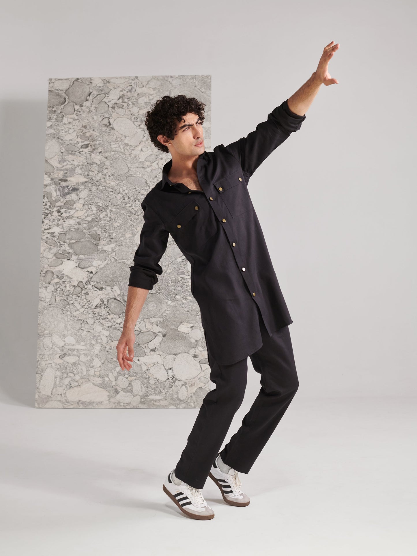 Black Pashtooni Kurta Pant Set