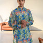 Justina Blue Floral - Russian Silk - Kurta Bandi Set