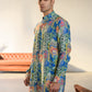Justina Blue Floral - Russian Silk - Kurta Bandi Set