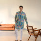 Justina Blue Floral - Russian Silk - Kurta Bandi Set
