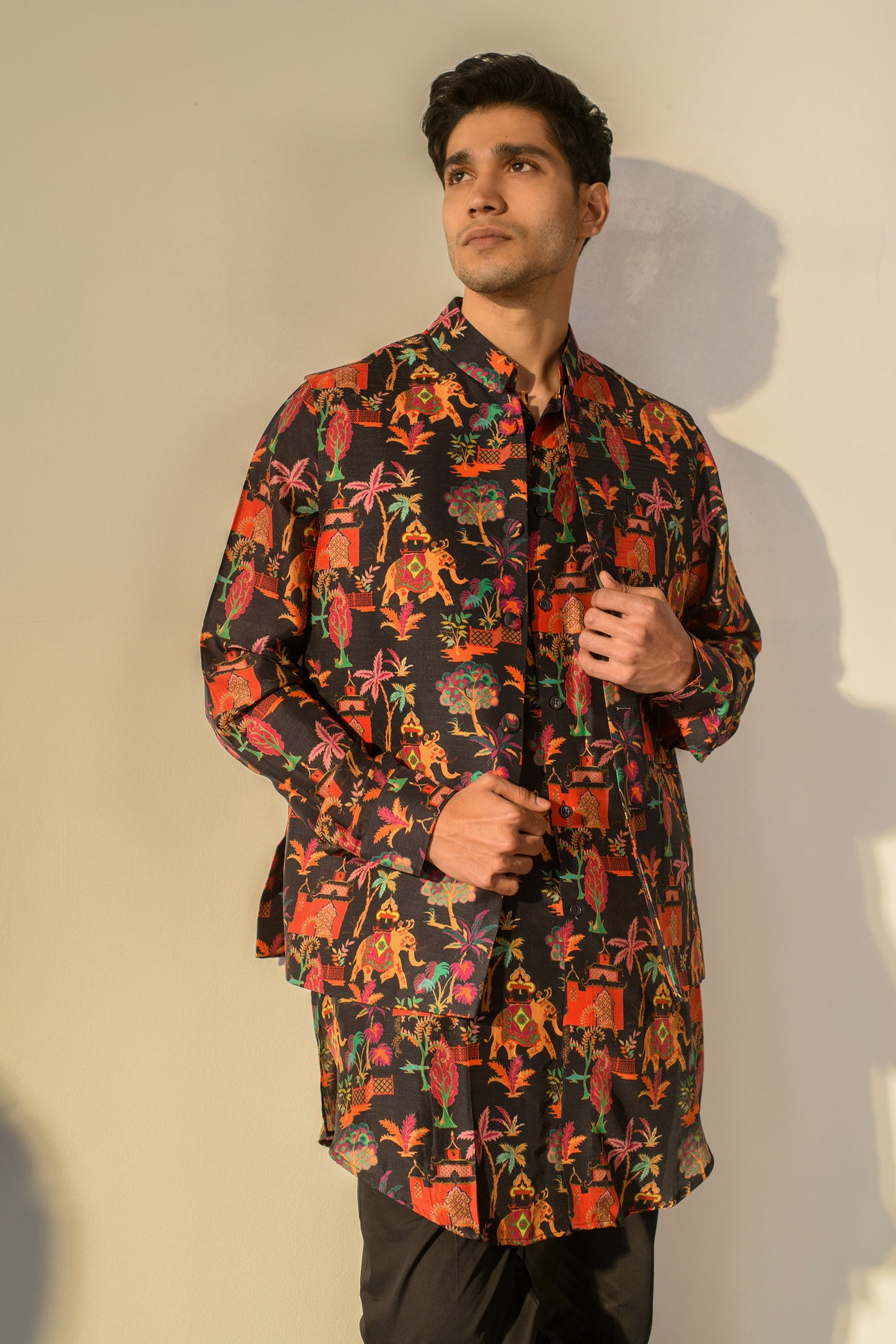 Jual Elephant Black - Russian Silk - Kurta & Bandi Set