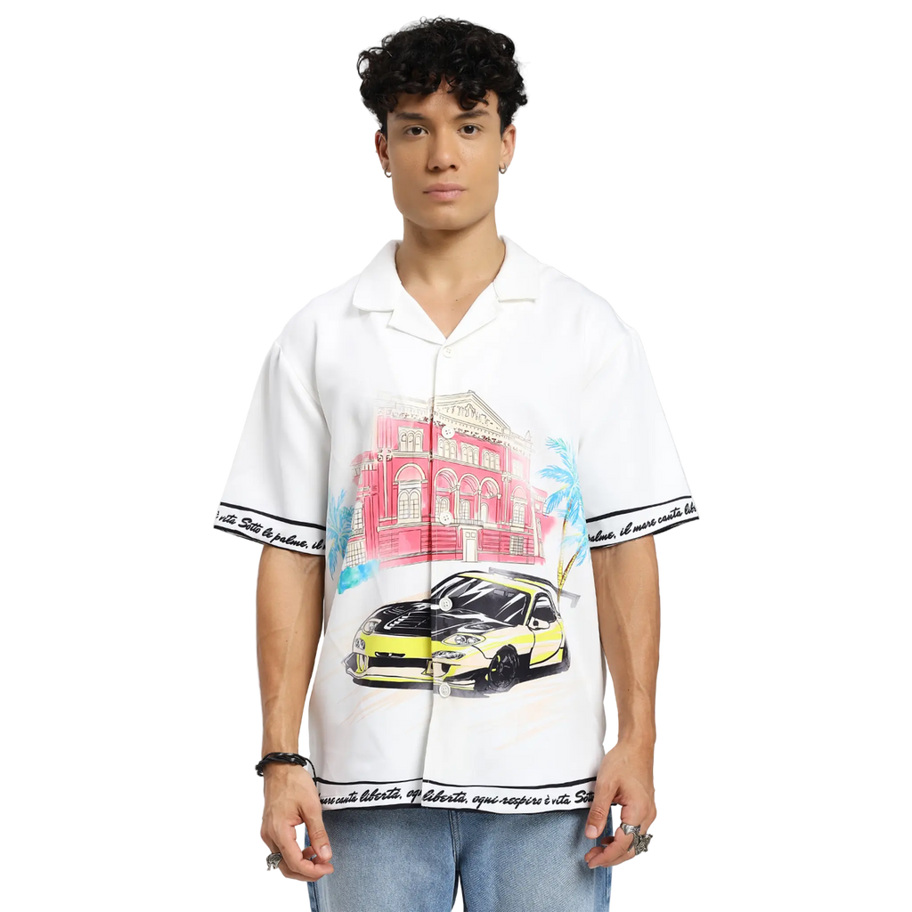 Liberta Racer Printed White Shirt FLYAF