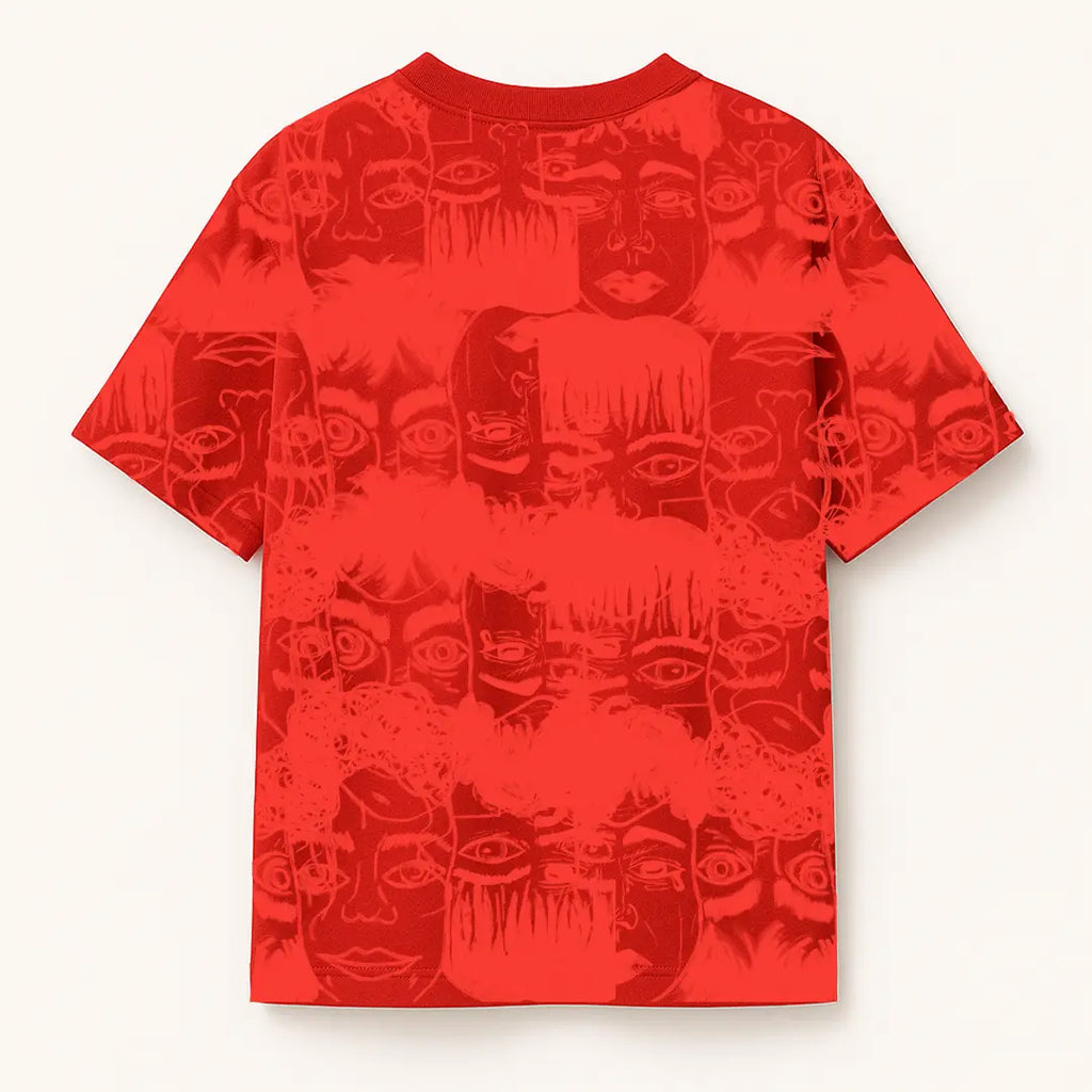 Static Jungle Round Neck Printed Red T-Shirt FLYAF