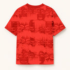 Static Jungle Round Neck Printed Red T-Shirt FLYAF