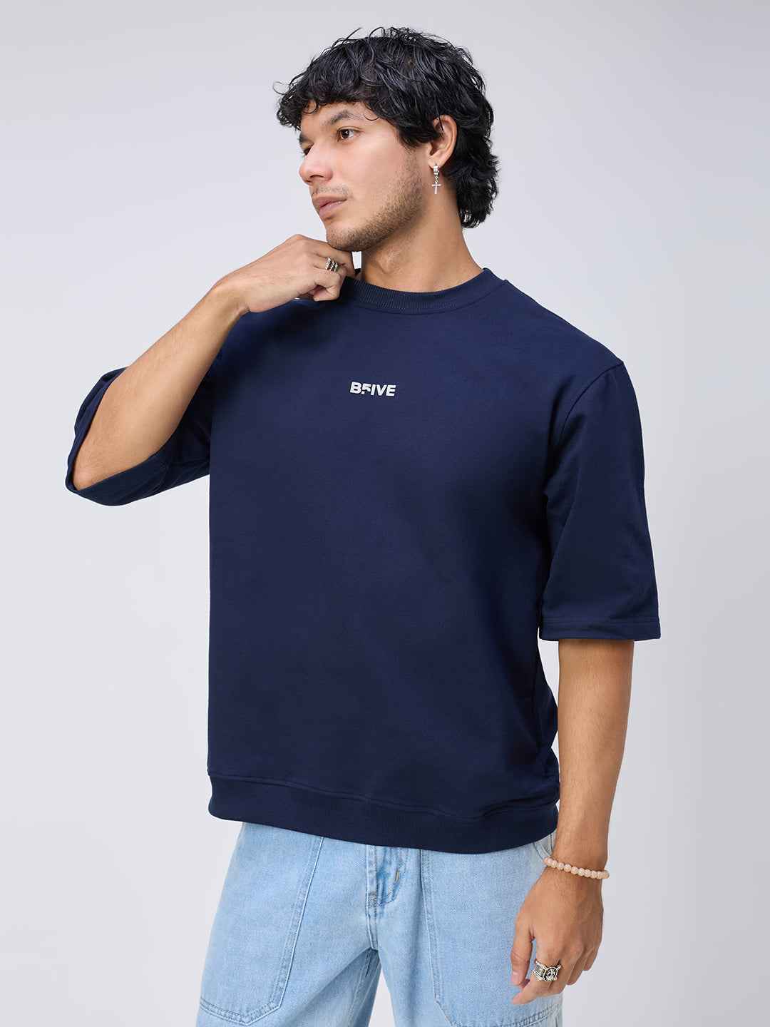Blue Ribbed Men's Oversized T-shirt B5IVE