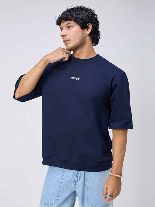 Blue Ribbed Men's Oversized T-shirt B5IVE